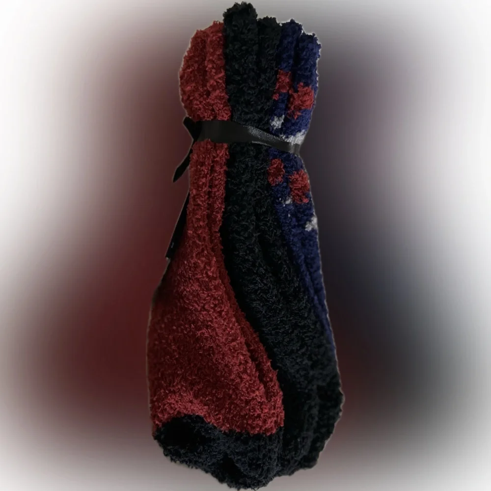 3 pairs of Catherine Malandrino Ladies Red, Black & Blue Cozy Crew Socks - NWT